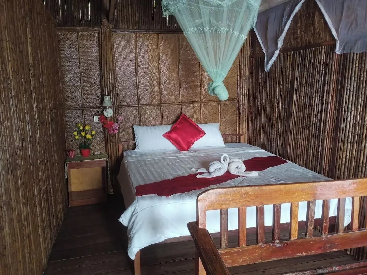 Floating bungalow room with mosquito net