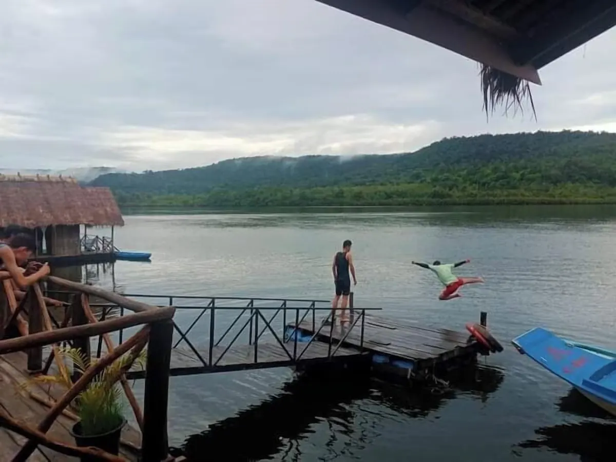 Jumping into the river