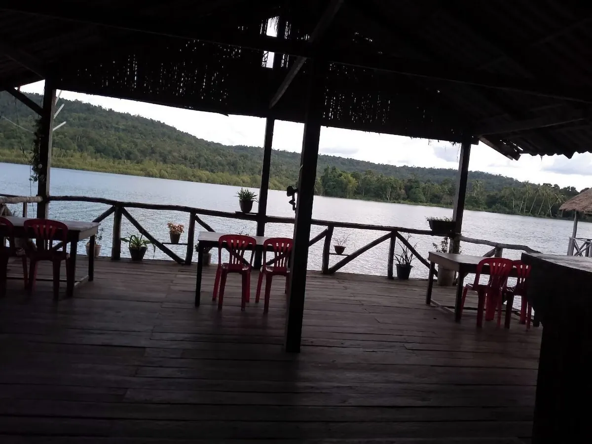 Quiet riverside dining deck